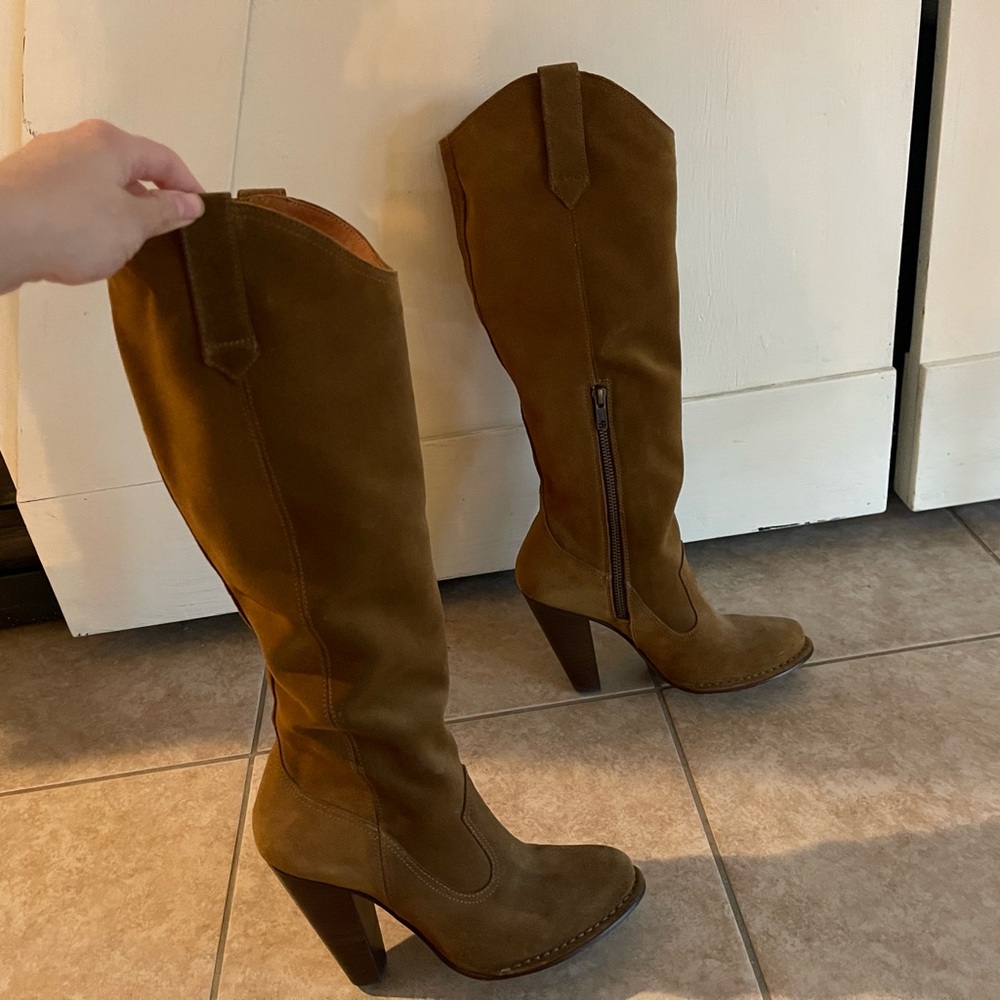 Frye Tall Western Cognac Heeled Boots